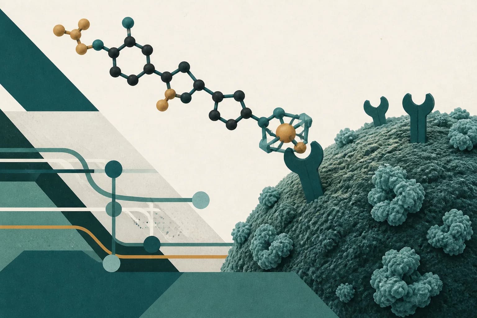 Radioligand molecule approaching a receptor on a tumor cell